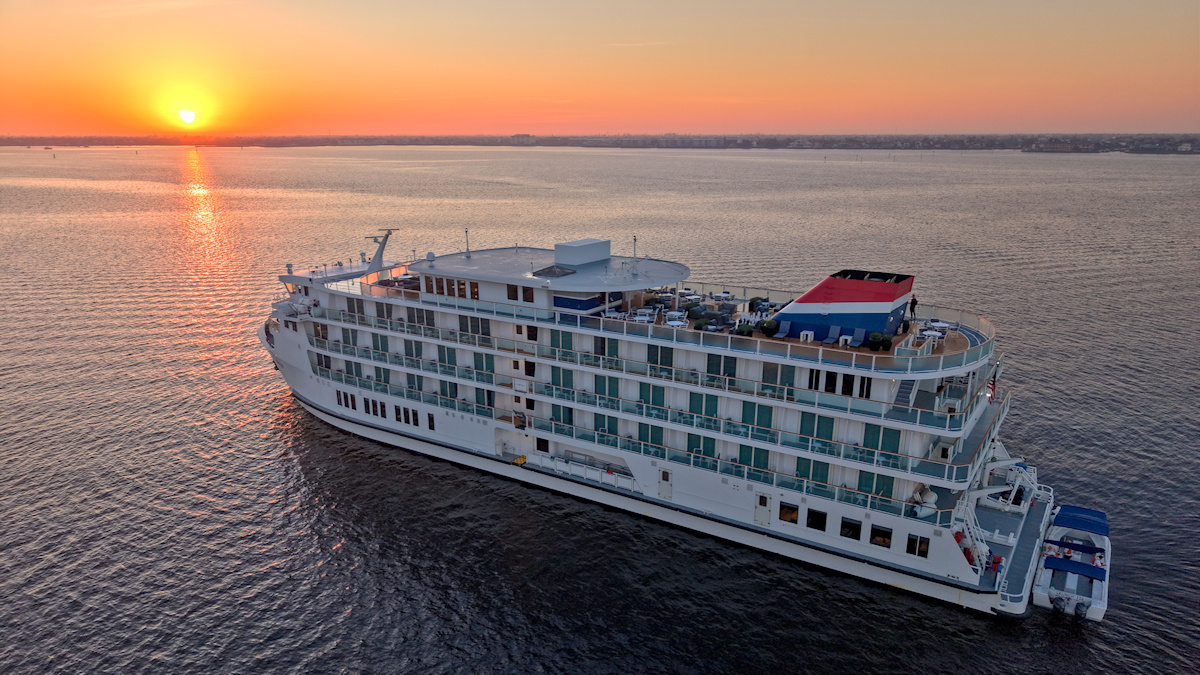 American Pioneer cruise ship at sunrise
