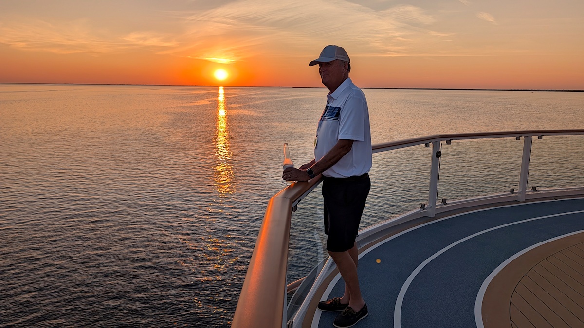 Beer at sunset on an American Cruise Lines cruise ship