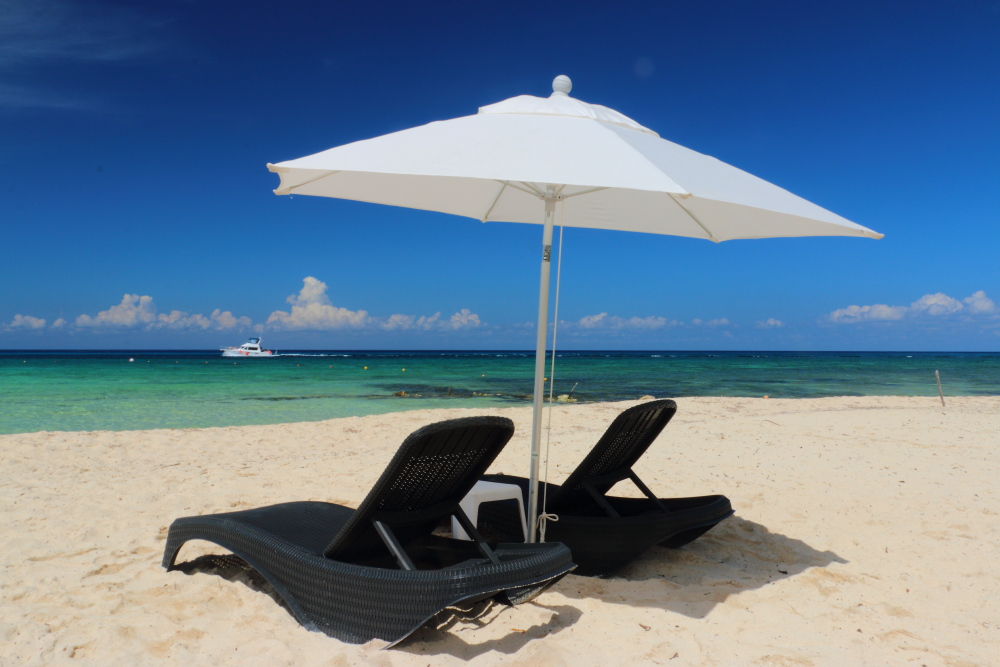 Caribbean Mexico umbrella loungers beach