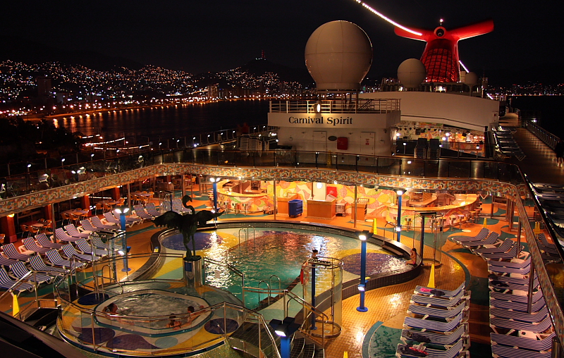 Carnival Spirit in Acapulco Bay Lido Deck at night