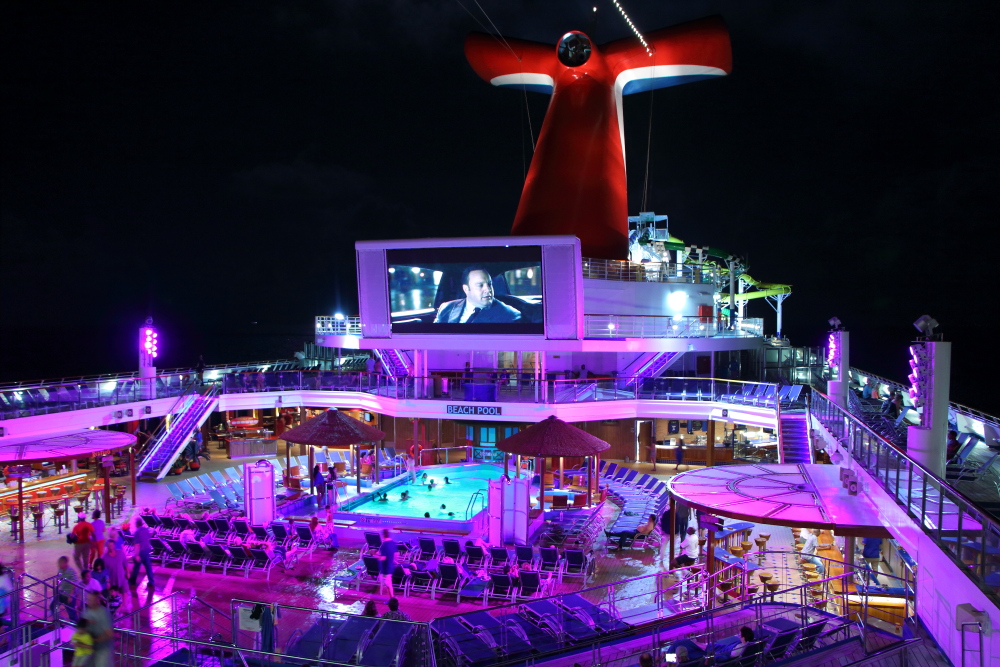 Carnival Sunshine lido deck at night