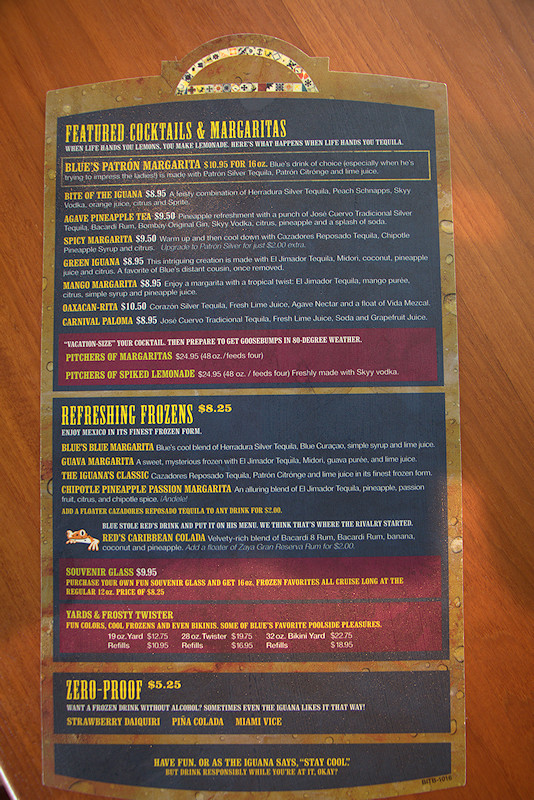 Blue Iguana Tequila Bar menu