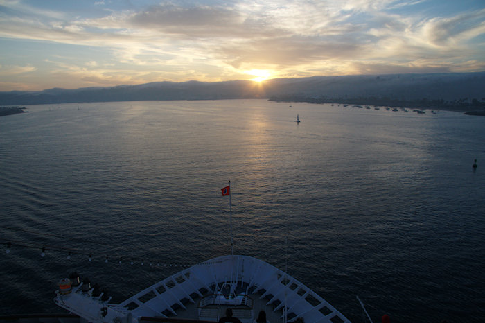 Looking over the bow of the Elation as we sail out of San Diego harbor