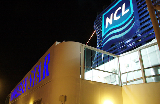 Norwegian Star cruise ship at night