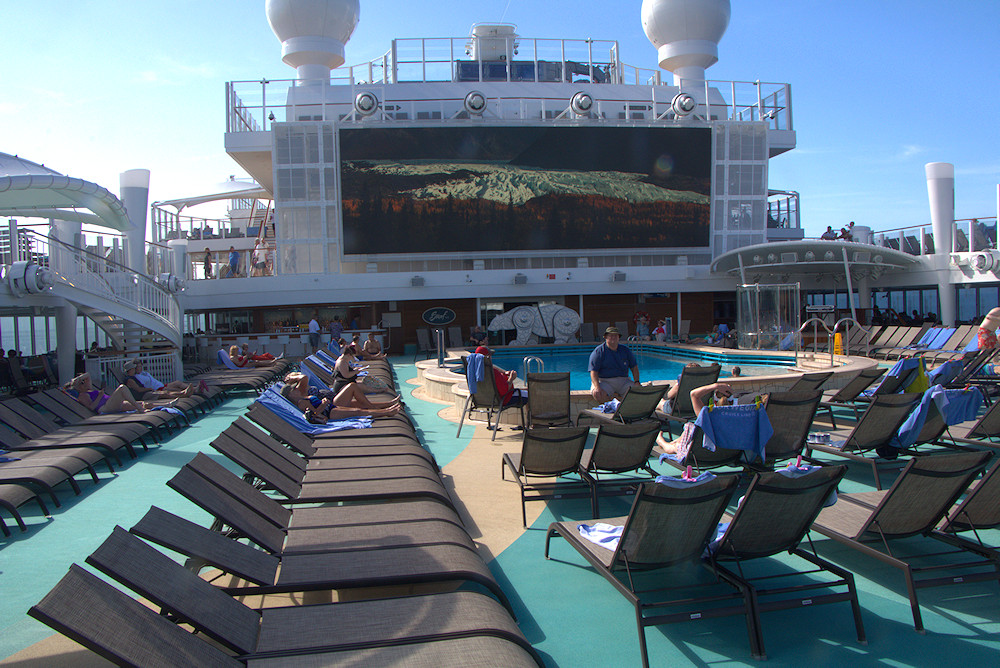 Norwegian Bliss poolside big wide video screen