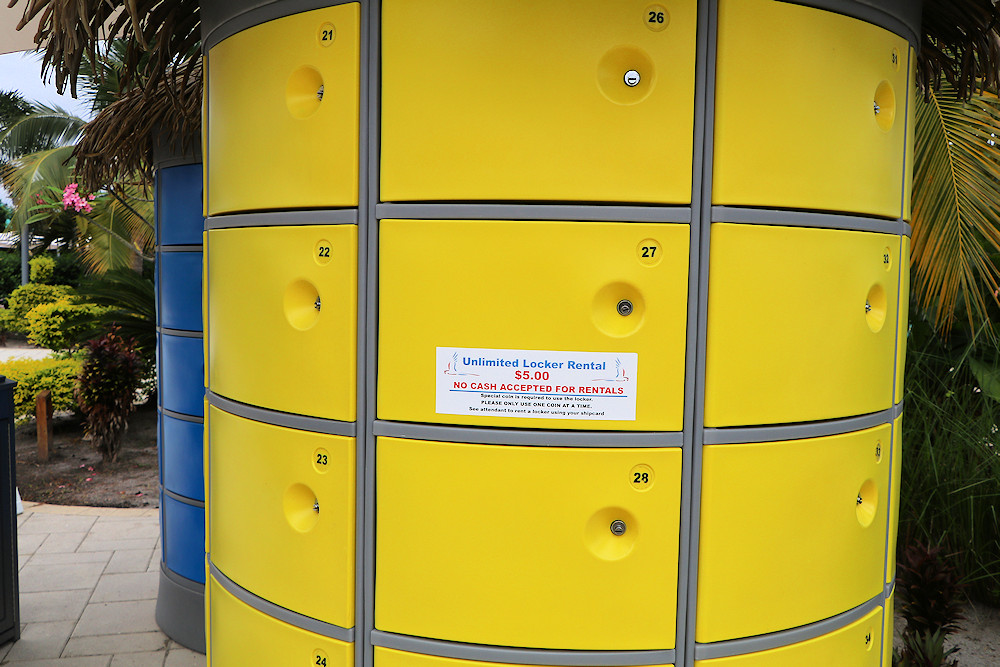 yellow lockers on Harvest Caye