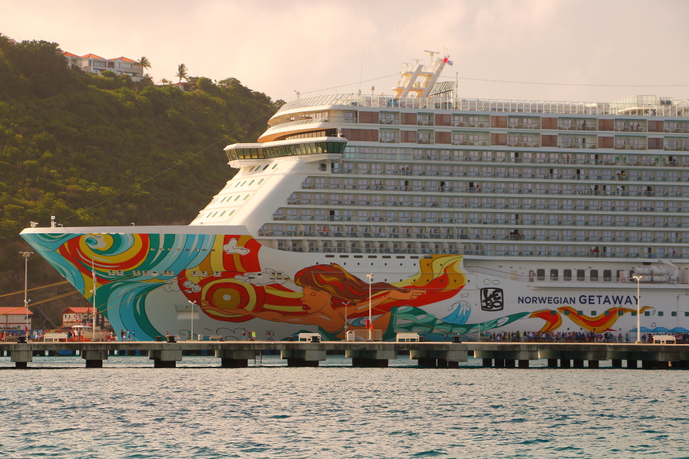 Norwegian Getaway cruise ship docked in St Maarten