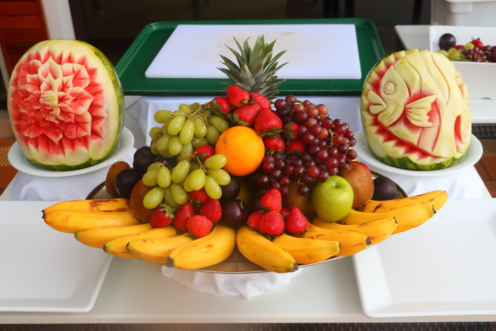 fruit display at The Haven courtyard - Norwegian Getaway